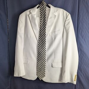 Men's White Blazer with Striped Tie